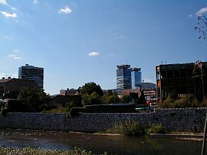 The Twin Towers of Sarajevo during the reconstruction