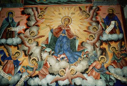 Newly restored, colourful frescoes inside Bachkovo monastery
