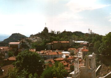 Ancient Roman Ruins and one of the Syenite hills of Plovdiv