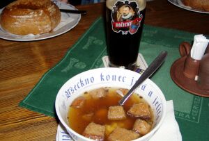 A classic: Garlic soup and dark beer