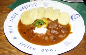 Czech style beef stew and potato dumplings