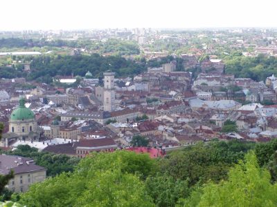 The old city of L'viv seen from above